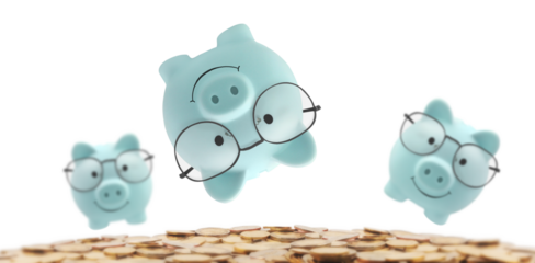 Bouncing piggy banks celebrating financial growth studio setting animated content bright environment playful viewpoint savings concept