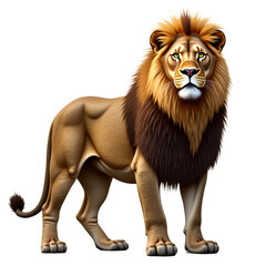 Obraz premium Majestic male lion Panthera leo isolated on transparent background. Powerful hyperrealistic digital painting for wildlife, branding, and design projects.