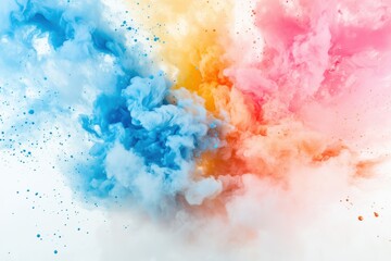 Fototapeta premium Explosão vibrante de tinta colorida com tons de azul, rosa, laranja e amarelo, capturada em movimento dinâmico, criada com IA generativa para um efeito visual impressionante