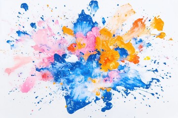 Fototapeta premium Explosão vibrante de tinta colorida com tons de azul, rosa, laranja e amarelo, capturada em movimento dinâmico, criada com IA generativa para um efeito visual impressionante