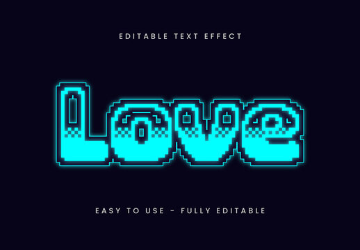 Blue Neon Retro Pixel Digital Game Text Effect
