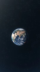 Fototapeta premium Earth suspended in a vast blue space surrounded by distant planets, stars, and a glowing sun