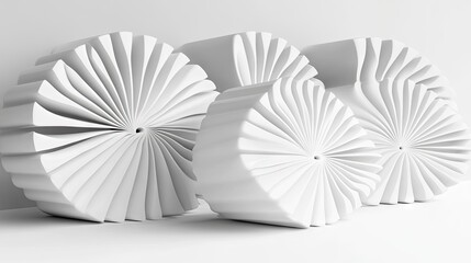 White, radial, sculptural forms in minimalist setting