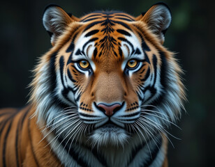 Fototapeta premium Majestic tiger with striking orange and black stripes, fierce gaze