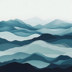 Abstract Blue and Teal Rolling Hills Landscape Painting