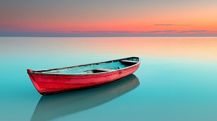 Naklejka premium Serene Sunset Boat on Calm Water