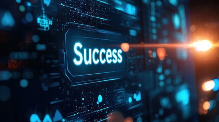 Fototapeta premium A Success is highlighted in digital interface, symbolizing achievement and progress in modern, tech driven environment