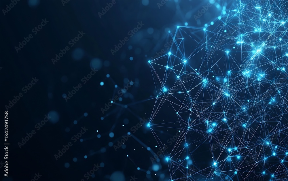 Poster stunning abstract network design showcasing glowing blue particles in a dark background : generative