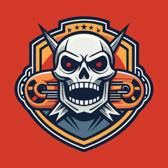 Skull and Automotive Emblem Illustration in Solid Black