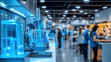 Modern laboratory equipment display at a trade show