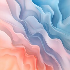 Abstract Pastel Wavy Fabric Background Smooth Flowing Gradient of Peach, Pink, and Light Blue
