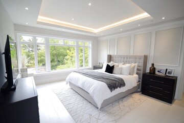 A bright and airy bedroom decorated in a modern style