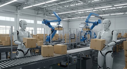 Naklejka premium Artificial intelligence Android robot. Industry, business, service, support.