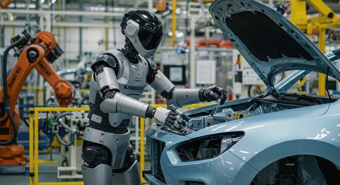 Artificial intelligence Android robot. Industry, business, service, support.