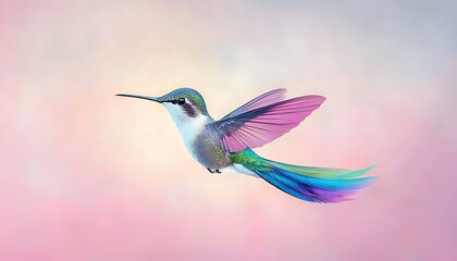Fototapeta premium Hummingbird in Flight for Pastel Background.