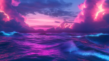 Pixelated Ocean Sunset Pink and Blue Hues Dominate Dreamy Seascape