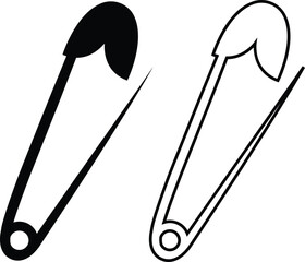 Continuous flat and line safety pin icon set. Single line art safety doodle outline open safety pin vector collection isolated on transparent background. steel tool design for fashion, security needle