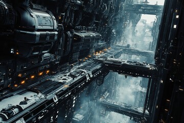 Futuristic alien city with lush greenery, advanced architecture, and massive ring structures. A harmonious blend of nature and technology in a hyperrealistic sci-fi world with high-tech infrastructure