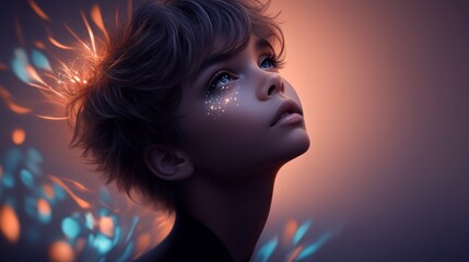 Child Gazing at Starry Night Sky  Magical  Cinematic  Dreamy  High Resolution Image