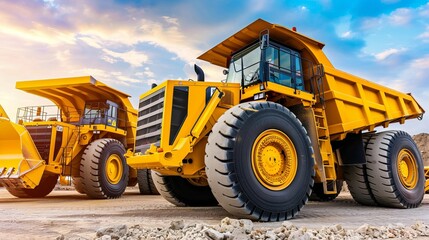 Mining trucks on open-air construction site