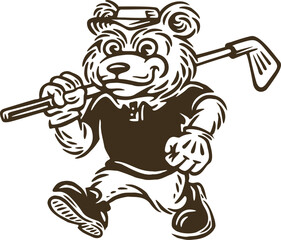 Cartoon Walking Bear Golfer Illustration
