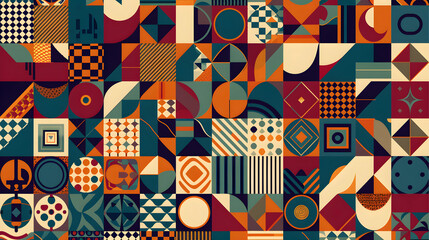 Abstract Geometric Vector Pattern with Vibrant Colors and Symmetrical Motifs for Versatile Design Applications