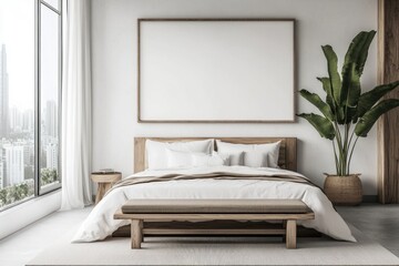 A modern bedroom with clean lines and elegant decor features