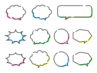 カラフルな影付きの吹き出しセット