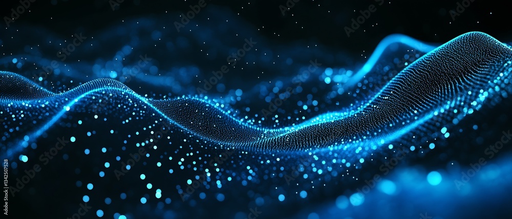 Poster Captivating blue light waves and shimmering particles forming an abstract background design : Generative AI