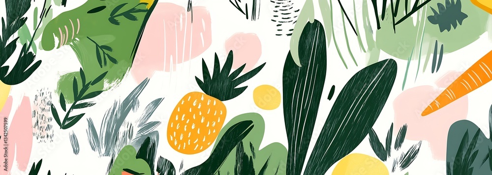 Poster stylish artistic pattern of tropical vegetables and plants for unique and fresh designs : generative