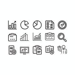 Business Analytics and Data Management Icon Set Charts, Reports, and Performance Tracking
