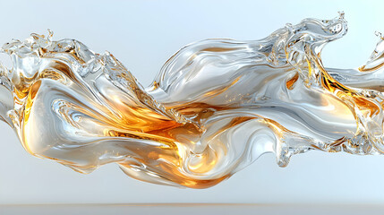 Abstract Fluid Dynamics in Shimmering Gold and Silver Tones Creating a Captivating Visual Flow