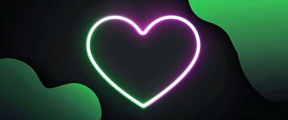 green white gradient glowing heart edges neon patterns on plain black background illustration design concept backdrop