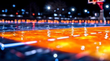 Illuminated Basketball Court  Night Game  Neon Lights  Abstract