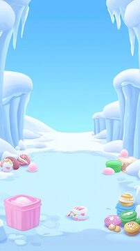 Sweet candies in a snowy land for winter backgrounds or ads, games, web design