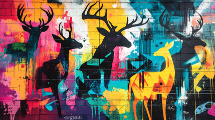 Fototapeta premium Colorful Urban Street Art: Bold, Bright Graffiti Mural Paintings