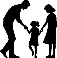 Silhouette of a loving family walking hand-in-hand