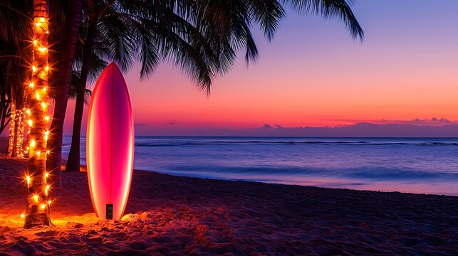Sunset Beach Surfboard Scene
