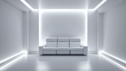 Aesthetic gradient white to white themed home theater interior concept
