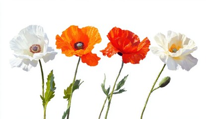 Fototapeta premium Colorful Poppy Flowers Isolated on White Background for Decoration