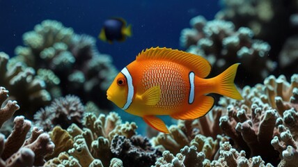 Orange and white fish in coral reef