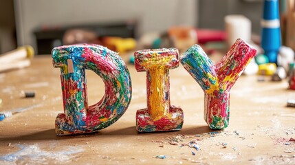 Colorful DIY Letters on Worktable Surrounded by Art Supplies