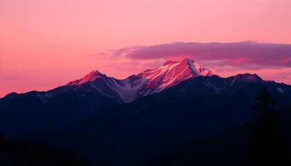 Pink Sunset Mountain Peak Dramatic Landscape Nature Photography Scenic View