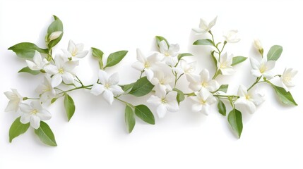 White jasmine flower branch on white background