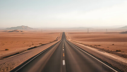 Fototapeta premium Endless Desert Highway Journey Road Trip Adventure Travel Scenic Route Summer Vacation Freedom Open Road Destination Explore