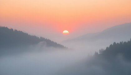 Fototapeta premium Misty Mountain Sunrise Peaceful Scenic Landscape Nature Photography