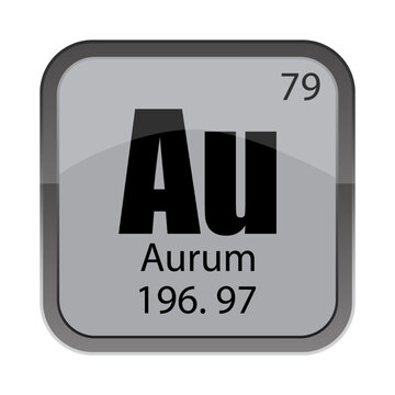 Metal aurum icon. Number 79 symbol. Aurum weight text. Au element code. Vector science illustration.