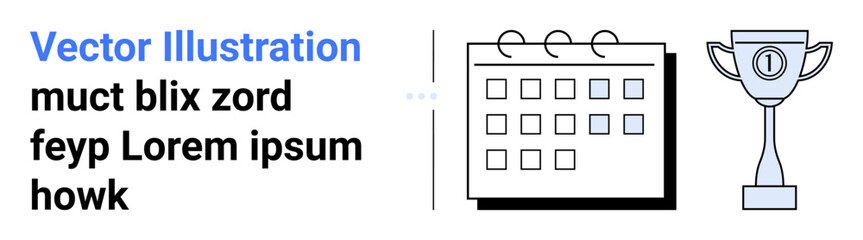 Calendar with days marked alongside a trophy representing goals, success, and scheduling. Ideal for productivity, time management, event planning, goal setting, leadership, achievement simple