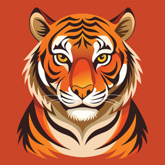 Fierce and Feline: Majestic Tiger Illustration in Solid Color