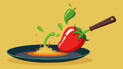 Once cooked the pepper is carefully removed from the skillet and p onto a plate.. Vector illustration